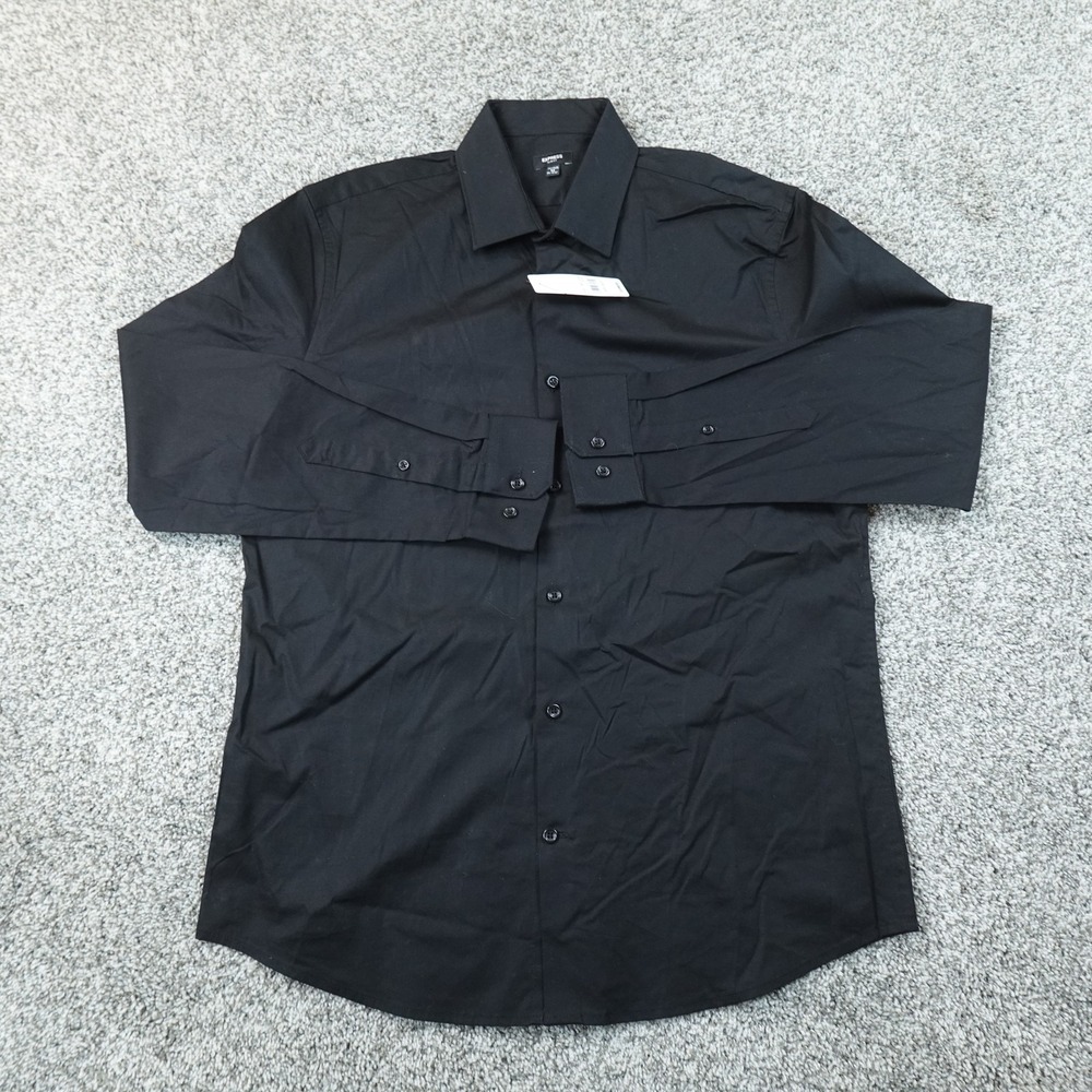 NEW Express Shirt Mens M 15.5 Black Slim Fit Stretch Long Sleeve Button Up Dress
